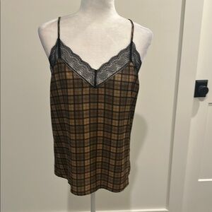 NWT Evereve Allison Joy Plaid Lace Cami Sz M